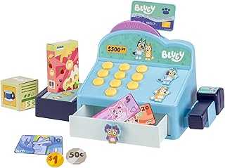 Cash Register. Press The Buttons to Hear Beeps, Sounds and Phrases from and Bingo |Use The Scanner to Scan Packages and Pretend to Run a Shop | Includes Toy Credit Card and Dollar Bucks!