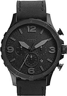 Men's Nate Quartz Stainless Steel and Leather Chronograph Watch, Color: Black (Model: JR1354)