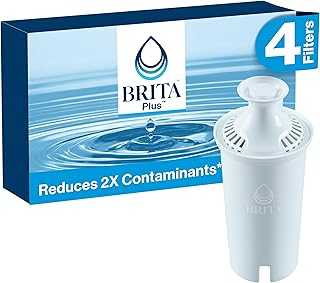 Plus Water Filter, BPA-Free, High-Density Replacement Filter for Pitchers and Dispensers, Reduces 2x Contaminants*, Lasts Two Months or 40 Gallons, Includes 4 Filters