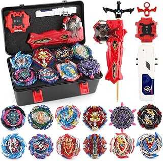 Bey Battle Top Burst Metal Fusion Attack Set, 12 Spinning Tops 3 Launchers Combat Battle Toy with Portable Storage Box Present for Kids Ages 8 10 12+