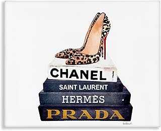 Glam Fashion Book Set Leopard Pumps Heels Stretched Canvas Wall Art, Proudly Made in USA