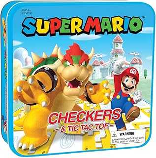 Super Mario Checkers & Tic-Tac-Toe Collector's Game Set for 2 players | Featuring Mario & Bowser | Collectible Checkers and TicTacToe Perfect for Mario Fans, Model Number: CM005-637-002001-06