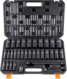 1/2" Drive Impact Socket Set, 34 Piece Socket Set Metric 8-36mm, 6 Point Cr-MO Alloy Steel for Auto Repair, Easy-to-Read Size Markings, Rugged Construction, Includes Storage Case