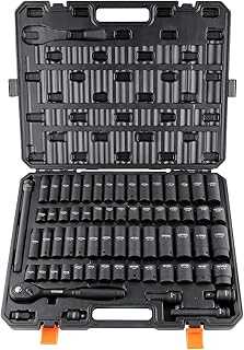 1/2" Drive Impact Socket Set, 65 Piece SAE 3/8" to 1-1/4" and Metric 10-24mm, 6 Point Cr-V Alloy Steel for Auto Repair, Easy-to-Read Size Markings, Rugged Construction, Storage Case