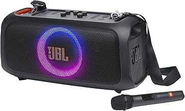 PartyBox On-The-Go Essential - Portable Party Speaker with Built-in Lights and Wireless mic, Amazing Pro Sound, IPX4 splashproof Protection, 6 Hours of Playtime, Convenient Shoulder Strap