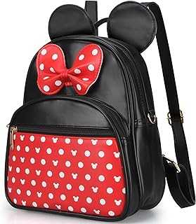 Cute Red Backpack for Girl Bowknot Polka Dot Mini Mouse Leather Backpacks for Toddler Little Girl Backpack Kids Small Travel Backpack Convertible Shoulder Bag Purse for Women Children Daypack