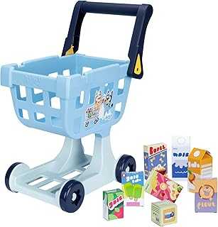 The Shopping Trolley | with Free-Rolling Wheels and Rotating Handle. The Ideal Size for Toddlers | Stands at 19.3 Inch Tall | 8 Colorful Cardboard Shopping Goods are Included with This Trolley