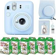 Fujifilm Instax Mini 12 Camera with Fujifilm Instant Mini Film (60 Sheets) Bundle with Deals Number One Accessories Including Carrying Case, Photo Album, Stickers (Pastel Blue)