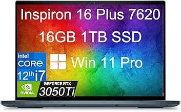 Inspiron 16 Plus 7000 7620 16" 3K (Intel 12th Gen i7-12700H, 16GB RAM, 1TB SSD, NVIDIA GeForce RTX 3050 Ti 4GB) Workstation & Business Laptop, Backlit, Thunderbolt 4, FHD Webcam, Win 11 Pro