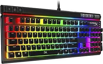 Alloy Elite 2 – Mechanical Gaming Keyboard, Software-Controlled Light & Macro Customization, ABS Pudding Keycaps, Media Controls, RGB LED Backlit, Linear Switch, HyperX Red,Black