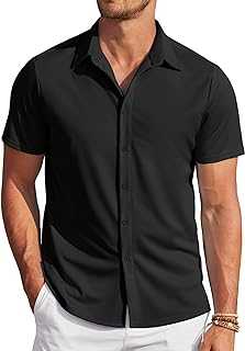 Mens Casual Wrinkle Free Shirts Short Sleeve Button Down Summer Stretch Dress Shirt