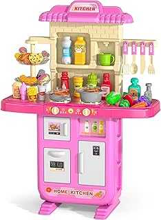 Pretend Food Kitchen Toys for Kids Ages 4-8, Kitchen Set for Toddlers 1-3, Play Kitchen Accessories w/Real Sounds Light, for Boys, Girls