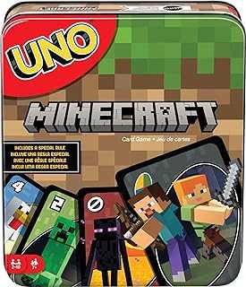 UNO Minecraft Card Game for Family Night with Minecraft-themed Graphics in a Collectible Tin for 2-10 Players (Amazon Exclusive)