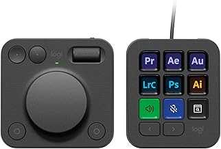 MX Creative Console - 9 Customizable LCD Keys, Control Dial for Graphic Design, Video Editing, Control Adobe, Zoom, Spotify and More - Graphite, with 3-Month Adobe Creative Cloud Membership