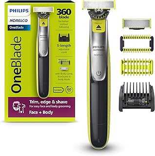 Philips Norelco OneBlade 360 Face + Body, Hybrid Electric Razor and Beard Trimmer for Men with 5-in-1 Face Stubble Comb and Body Hair Trimmer Kit, QP2834/70