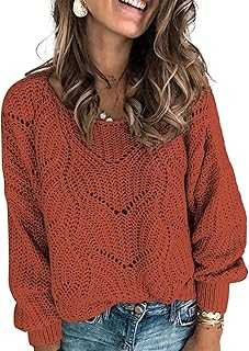 Dokotoo Womens Sweaters 2024 Crewneck Cute Elegant Soft Long Sleeve Hollow Cable Knit Pullover Tops