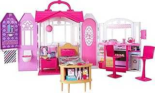 Doll House, Glam Getaway Portable House Playset with Carry Handle & 20+ Accessories Including Furniture & Décor