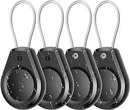 Waterproof AirTag Keychain Holder - (4 Pack) Air tag Lock Case with Wire Cable Compatible with Apple AirTags, Ultra Durable Anti-Lost Protective Case with Keyring for Luggage, Key, Backpack, Black