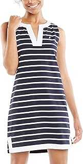 Women's Breton Stripes Sleeveless V-Neck Stretch Cotton Polo Dress