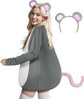 Adult Mouse Costume for Women Halloween Rat Costume with Mouse Ears Headband Cuddly Animal Costumes