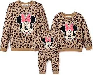 Mickey and Friends Mommy and Me Matching Outfits Leopard Long Sleeves Shirt Sweatshirt Tops