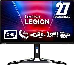 Legion R27q-30 Gaming Monitor, 27” QHD Display, 165Hz Refresh, 0.5ms Response, AMD FreeSync Premium, HDMI 2.1 and DisplayPort 1.4 Ports, Ergonomic Stand, 350 nits, Raven Black