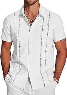 Men's Cuban Guayabera Shirt Short Sleeve Button Down Shirts Casual Summer Beach Linen Shirts