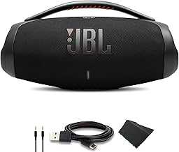 Boombox 3 - Portable Bluetooth Speaker, IPX7 Waterproof, 24 Hours of Playtime (Black) (JBLBOOMBOX3BLKAM) + AUX Cable + USB-C Cable + Microfiber Cloth