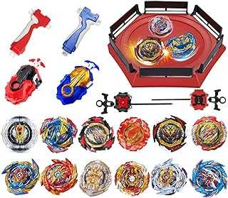 Bey Burst Gyro Toy Set with Arena Metal Fusion Attack Top Grip Toy Great Birthday Gift for Boys Children Kids Age 6 8 10 12+ Game Storage Box 12 Burst Gyros 1 Stadium 4 Two-Way Launcher 2 Handles