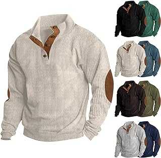 Long Sleeve Shirts for Men Lightweight Quater Button Down Stand Collar Corduroy Shirt Casual Sweatshirt Sweater