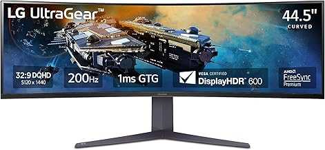 45GR65DC-B Ultragear Curved Gaming Monitor 45-Inch 32:9 QHD 200Hz 1ms UltraWide Display AMD FreeSync Premium Pro VESA DisplayHDR 600 HDMI 2.1 x2 DP UBS x3 Tilt/Height/Swivel Stand - Black