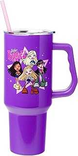 Bratz Featuring Cloe, Yasmin, Jade, and Sasha Stainless Steel Tumbler with Handle and Straw, Fits in Standard Cup Holder, 40 Ounces