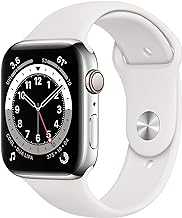 Apple Watch Series 6 (GPS + Cellular, 44mm) - Silver Stainless Steel Case with White Sport Band (Renewed)