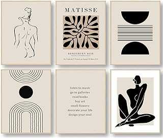 Matisse Wall Art Prints, Abstract Matisse Wall Art Exhibition Posters, Black Beige Women Body Line Art Leaf Boho Art Prints, Living Room Wall Decor（8x10inch, Unframed