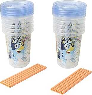 Bluey Take & Toss Toddler Straw Cups - Spill Proof Toddler Sippy Cups with Snap On Lids and Straws - Bluey Gifts and Bluey Party Supplies - 10 Oz - 10 Count