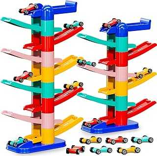 Kids Play Cars Race Cars for Boys Girls 1 2 3 4 5 6 7 8 Years Old - Car Toy Set, Race Cars Track with 4 Mini Cars, Toddler Race Track for Kids 18-36 Months, Christmas Birthday Gift Car Sets