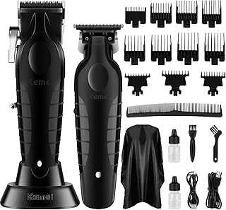 Black Professional Hair Clippers and Trimmers Set, Electric Hair Clippers for Men, Cordless Barber Clippers, T Blade Trimmer, Rechargeable Haircut Fade Clippers