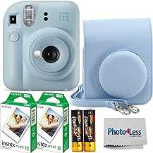 Fujifilm Instax Mini 12 Instant Film Camera Pastel Blue, Fujifilm Instax Mini Twin Pack Instant Film 20 Prints, Protective Case, Gift Bundle