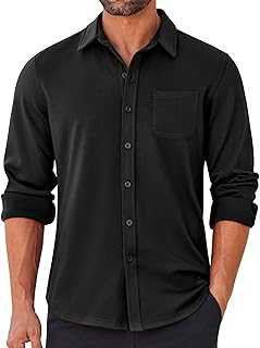 Mens Long Sleeve Wrinkle Free Shirts Casual Button Down Stretch Dress Shirt with Pocket