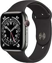 Apple Watch Series 6 (GPS + Cellular, 44mm) - Graphite Stainless Steel Case with Black Sport Band (Renewed)