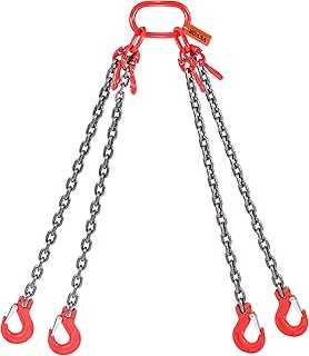 Chain Sling, 5/16 Inch X 5 Ft Lifting Chains with Hooks, G80 Engine Chain Hoist Lifts, 11000LBS Lifting Sling Chains for Engine Hoist, Engine Lift Chain 5T with 4 Leg Grab Hooks and Adjusters