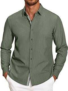 Mens Casual Button Down Shirt Untucked Long Sleeve Stretch Denim Dress Shirt