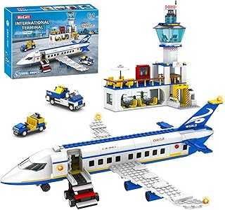 886 Pcs Airport Passenger Terminal Building Set,6 in 1 Airplane Building Blocks Toy, STEM Aircraft Bricks with Shuttle Bus,Luggage Cart,Planes Model Toys Gifts for Adults Boys Girls Age 6-12+