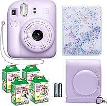 Fujifilm Instax Mini 12 Instant Camera Lilac Purple + Fuji Film Value Pack (40 Sheets) + Shutter Accessories Bundle, Incl. Compatible Carrying Case, Quicksand Beads Photo Album 64 Pockets