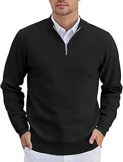 Mens Quarter Zip Pullover Slim Fit Lightweight Knit Pullover Sweaters Casual Polo Sweater