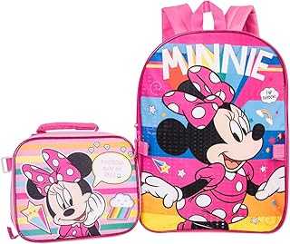 Minnie Mouse Backpack Combo Set - Disney Minnie Mouse Girls' 4 Piece Backpack Set - Backpack & Lunch Kit (Pink)