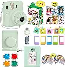 Fujifilm Instax Mini 12 Instant Camera Mint Green + Shutter Compatible Carrying Case + Fuji Film Value Pack (20 Sheets) + Shutter Accessories Bundle, Color Filters, Photo Album, Assorted Frames