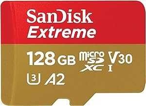 128GB Extreme microSDXC UHS-I Memory Card with Adapter - Up to 190MB/s, C10, U3, V30, 4K, 5K, A2, Micro SD Card - SDSQXAA-128G-GN6MA