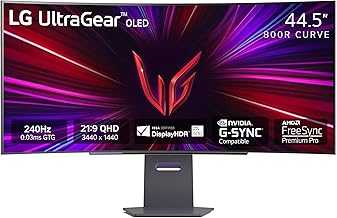 45GS95QE Ultragear OLED Curved Gaming Monitor 45-Inch WQHD 800R 240Hz 0.03ms DisplayHDR True Black 400 AMD FreeSync Premium Pro NVIDIA G-Sync HDMI 2.1 DisplayPort Tilt/Height/Swivel Stand - Black