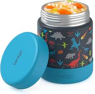 Kids Stainless Steel Food Jar - 11oz Leak-Proof Double Insulated Hot or Cold Food Container with Removable Silicone Bumper, Dishwasher Safe, Easy Open Lid, Ages 3+ (Dinosaur)